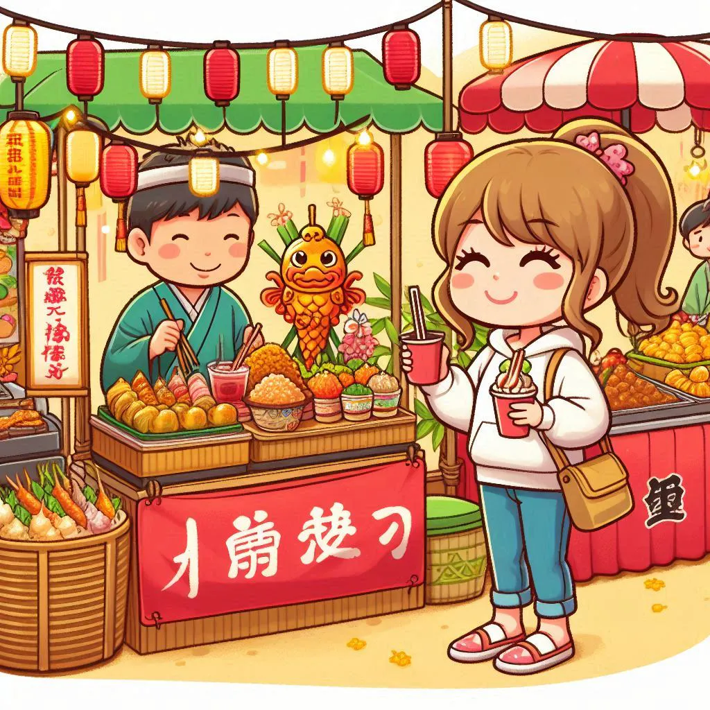 turista assaggia street food a un matsuri