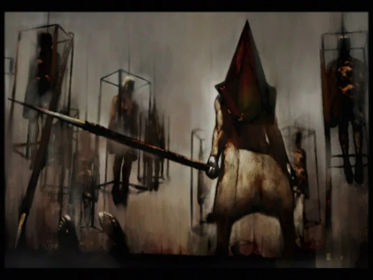Pyramid Head con la sua grande lama in una scena di Silent Hill 2.