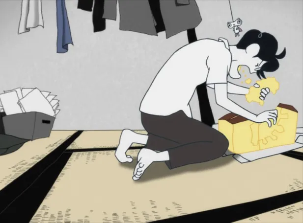 Scena dell’anime Yojouhan Shinwa Taikei ambientata in una stanza giapponese.